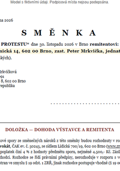 Náhled: Vlastní směnka ve prospěch společnosti — vyplněný vzor
